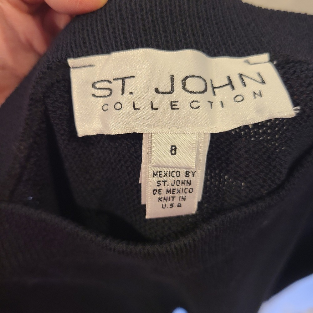 St. John Collection Black Wool Blend Santana Knit A-Line Flared Skirt Size 8 - Picture 2 of 5